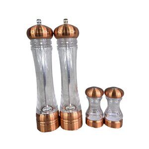 Copper & Clear Acrylic Salt & Pepper Grinder Adjustable Coarseness 4 Pc Set